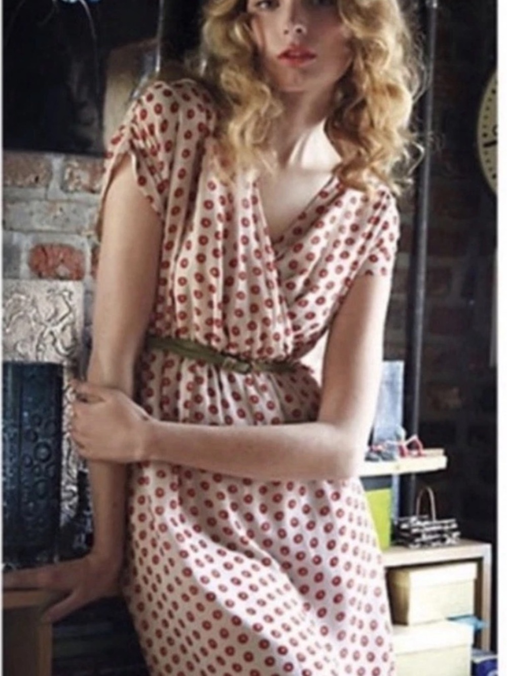 Anthropologie The Addison Story Red Silk Collecting Dots Dress sz S